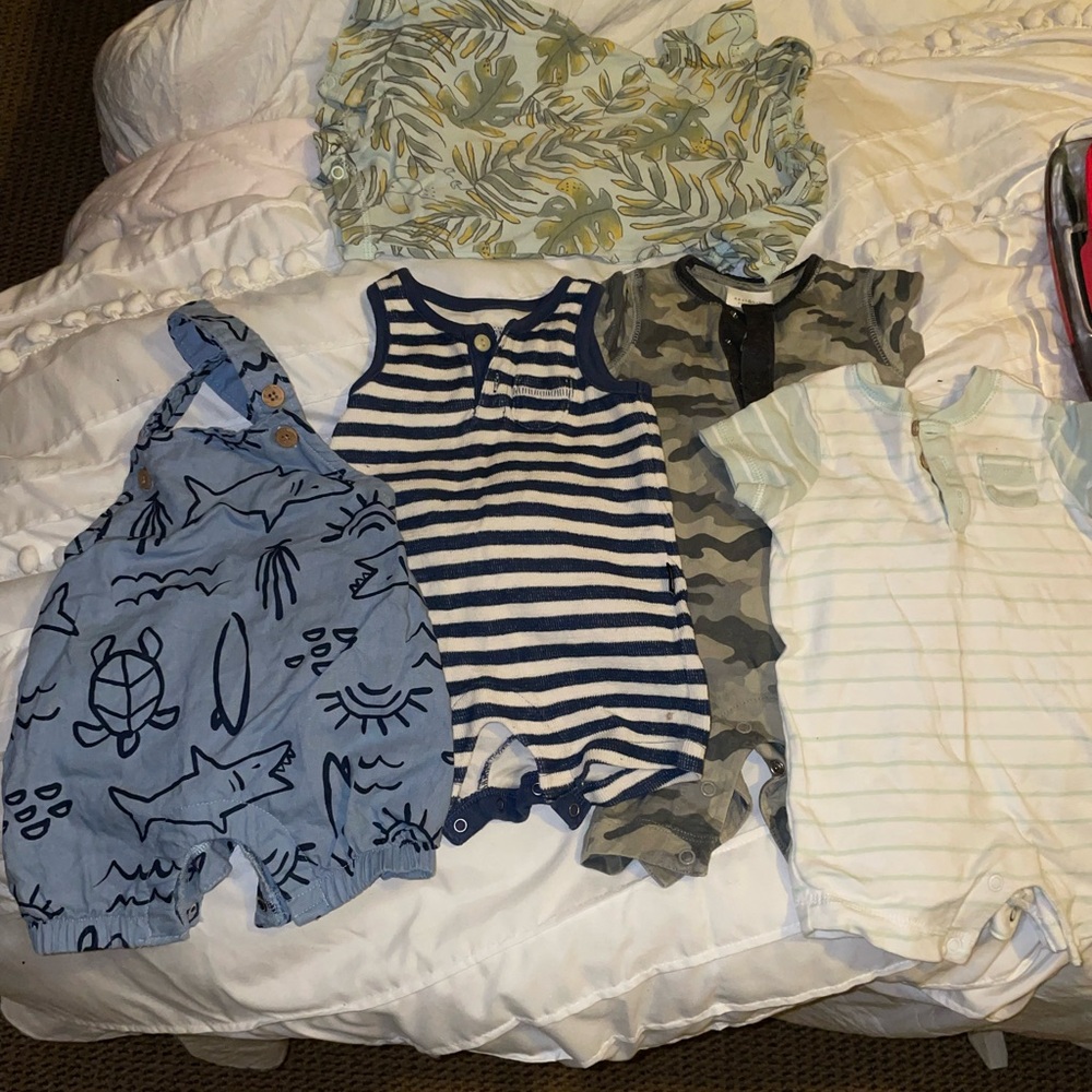 Baby Romper Set - Blue, Green, and White